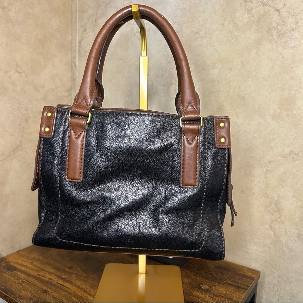 Fossil Black and Brown Leather Satchel